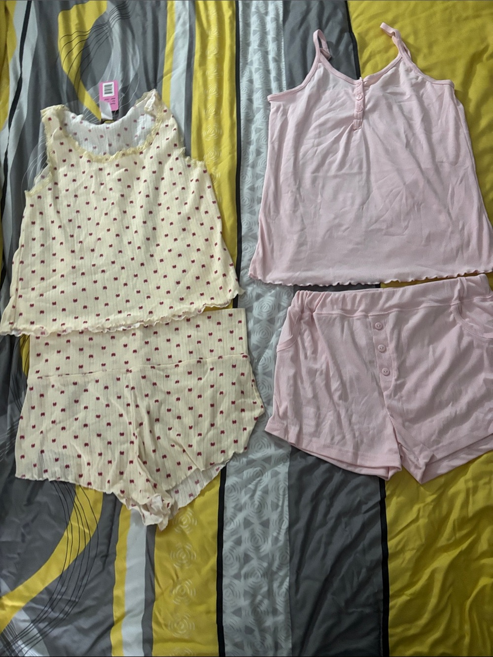 Soft Pink & Cream Tank and Short Pajama Set - Lightweight Summer Sleepwear